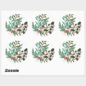 Klassieke Botanische Elegantie Kerstmis Ronde Sticker (Vel)