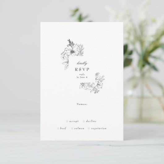 Klassieke botanische Floral Wreath Wedding RSVP Kaartje (Staand voorkant)