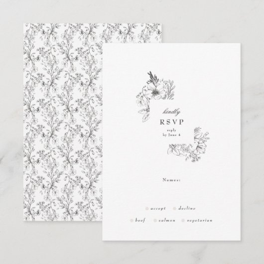 Klassieke botanische Floral Wreath Wedding RSVP Kaartje (Voorkant / Achterkant)