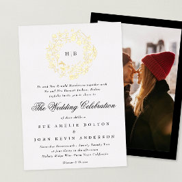 Klassieke Botanische Gouden Bloemen Krans Foto Huw Folie Uitnodiging