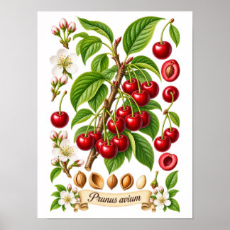 Klassieke botanische kersenillustratie poster