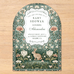 Klassieke Botanische Konijn Baby Shower Acryl Uitnodigingen