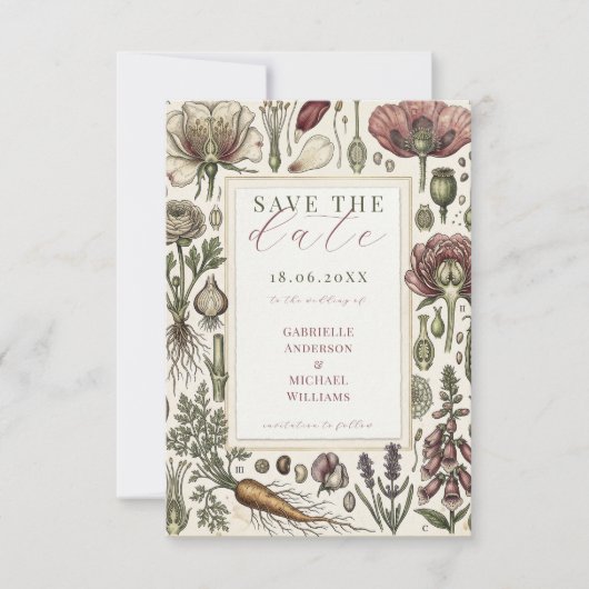 Klassieke botanische kruiden groenten bewaar de da save the date (Voorkant)