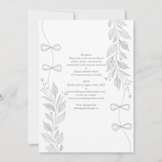 Klassieke botanische lintlijn kunst elegante trouw kaart (Achterkant)