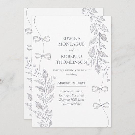 Klassieke botanische lintlijn kunst elegante trouw kaart (Voorkant / Achterkant)