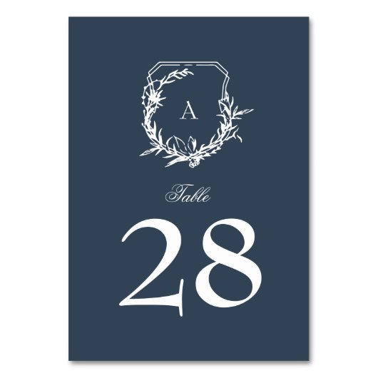 Klassieke Botanische Marine Blauw Monogram Crest Kaart (Voorkant)