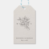 Klassieke botanische monogram bruiloft cadeaulabel (Voorkant)