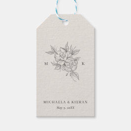 Klassieke botanische monogram bruiloft cadeaulabel