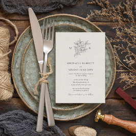 Klassieke botanische monogram bruiloft kaart