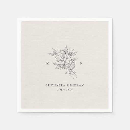 Klassieke botanische monogram bruiloft servet (Voorkant)