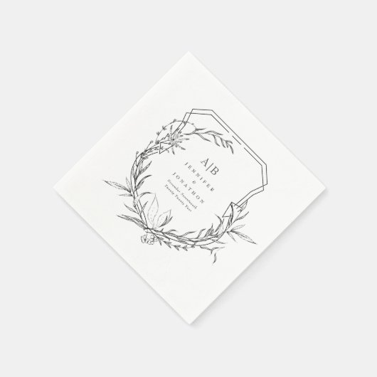 Klassieke Botanische Monogram Namen Crest Wedding Servet (Hoek)