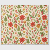 Klassieke Botanische Poinsettia Floral Art Pattern Cadeaupapier (Vlak)