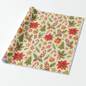 Klassieke Botanische Poinsettia Floral Art Pattern Cadeaupapier (Uitgerold)