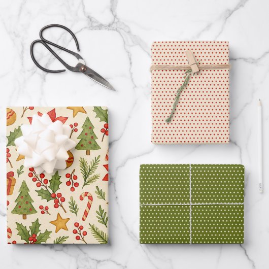 Klassieke Botanische Poinsettia Floral Art Pattern Inpakpapier Vel (Voorkant)