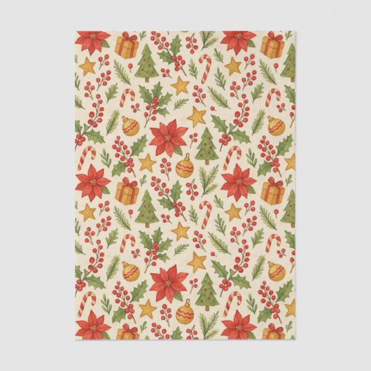 Klassieke Botanische Poinsettia Floral Art Pattern Tissuepapier (Voorkant)