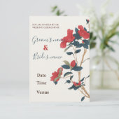 Klassieke botanische rode bloem bruiloftsinvitatie kaart (Staand voorkant)