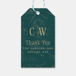 Klassieke BOTANISCHE TEAL GOUD Huwelijksgunst Cadeaulabel