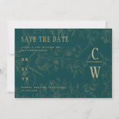 Klassieke BOTANISCHE TEAL GOUDEN Huwelijk Save The Date (Voorkant)