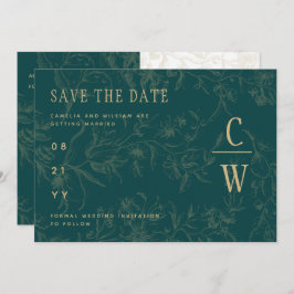 Klassieke BOTANISCHE TEAL GOUDEN Huwelijk Save The Date