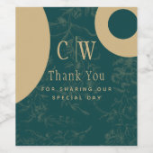 Klassieke BOTANISCHE TEAL GOUDEN TROUW Wijn Etiket (Enkel label)