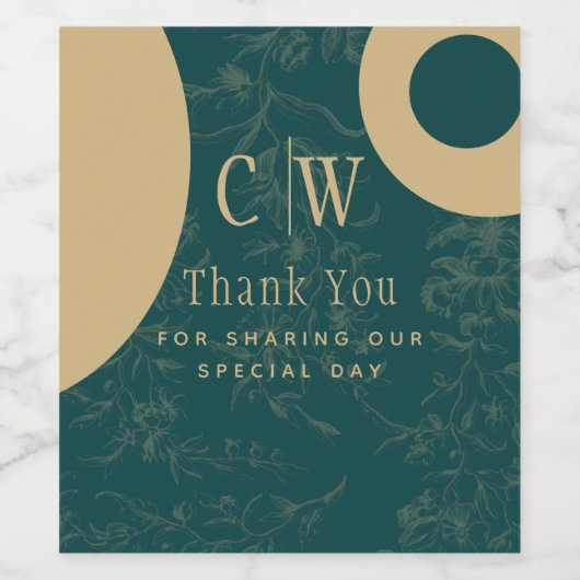 Klassieke BOTANISCHE TEAL GOUDEN TROUW Wijn Etiket (Enkel label)