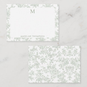 Klassieke botanische toile monogram saliegroen notitiekaartje