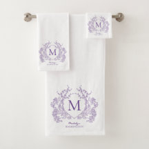 Klassieke Botanische Violet Floral Crest Monogram
