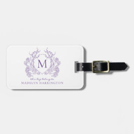 Klassieke Botanische Violet Floral Crest Monogram Bagagelabel