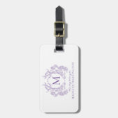 Klassieke Botanische Violet Floral Crest Monogram Bagagelabel (Voorkant verticaal)