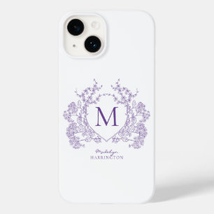 Klassieke Botanische Violet Floral Crest Monogram Case-Mate iPhone 14 Hoesje