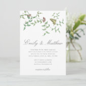 Klassieke Botanische Vlinder Bruiloft Vintage Kaart (Staand voorkant)