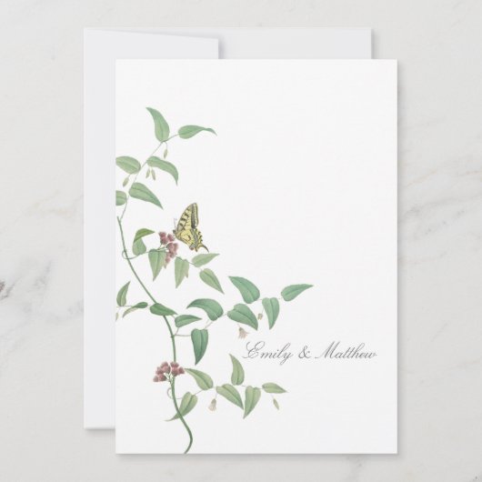 Klassieke Botanische Vlinder Bruiloft Vintage Kaart (Achterkant)