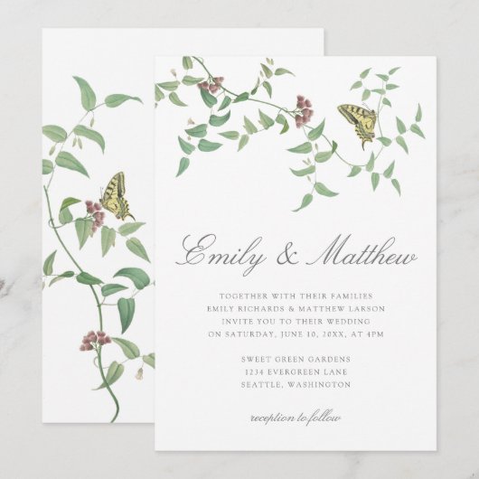 Klassieke Botanische Vlinder Bruiloft Vintage Kaart (Voorkant / Achterkant)