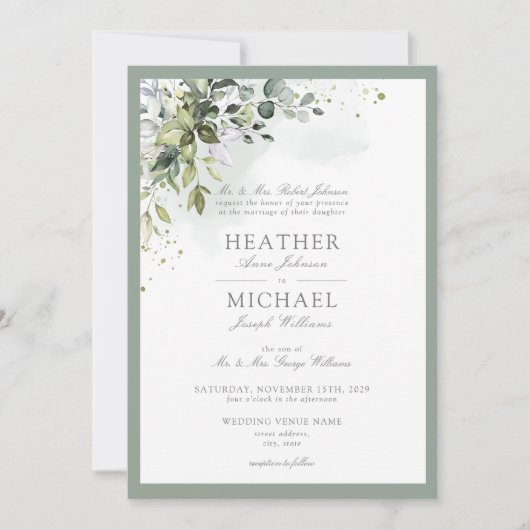 Klassieke botanische Waterverf van groene bloemen Kaart (Voorkant)