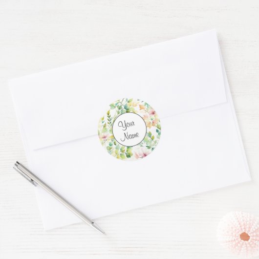 Klassieke botanische waterverf wilde bloemen ronde sticker (Envelop)