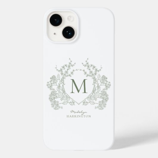 Klassieke Botanische Wijze Groene Bloemen Kam Mono Case-Mate iPhone Case (Achterkant)