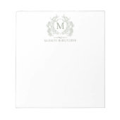 Klassieke Botanische Wijze Groene Bloemen Kam Mono Notitieblok (Voorkant)