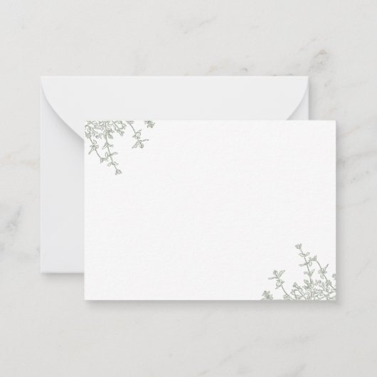 Klassieke Botanische Wijze Groene Bloemen Kam Mono Notitiekaartje (Achterkant)