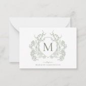 Klassieke Botanische Wijze Groene Bloemen Kam Mono Notitiekaartje (Voorkant)