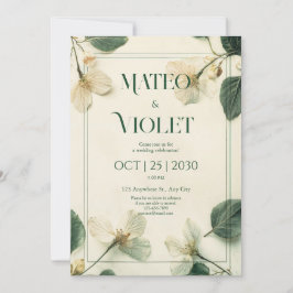 Klassieke Botanische Witte Bloesem Elegante Trouwd Kaart