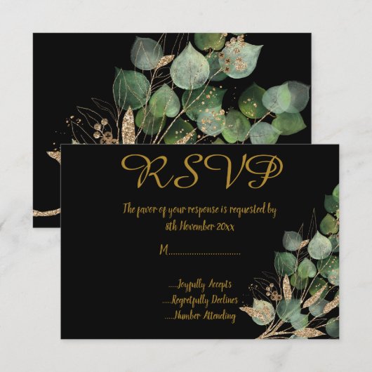 KLASSIEKE BOTANISCHE ZWARTE ALGEMENE RSVP   KAART (Voorkant / Achterkant)