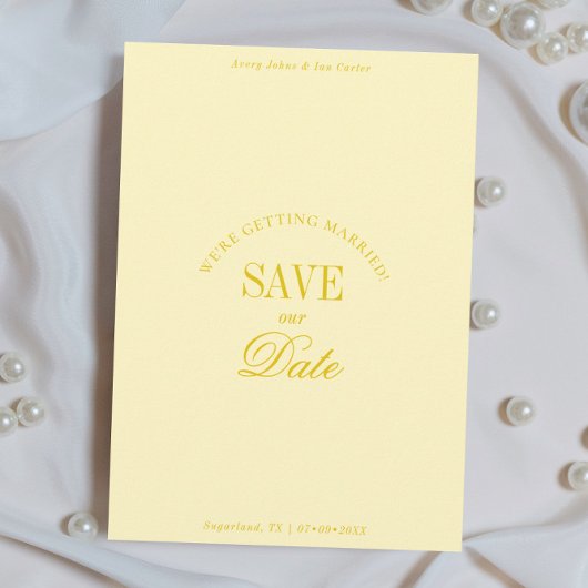 Klassieke Boter Gele Elegante Bewaar de Datum Kaar Save The Date
