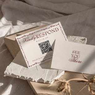 Klassieke Bourgogne Bloemige Oude Geld QR Code Tro RSVP Kaartje