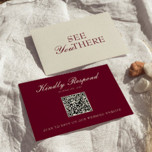 Klassieke Bourgogne Crème Oude Geld QR Code Bruilo RSVP Kaartje