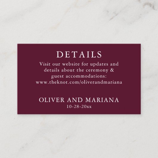 Klassieke Bourgogne Details QR Code Bruiloft Informatiekaartje (Voorkant)