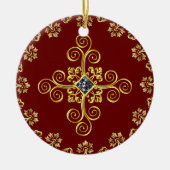 Klassieke Bourgogne en goud Keramisch Ornament (Voorkant)
