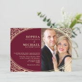 Klassieke Bourgogne en gouden foto bruiloft Kaart (Staand voorkant)