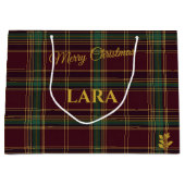 Klassieke Bourgogne en Groene Tartan Plaid Kerstmi Groot Cadeauzakje (Voorkant)