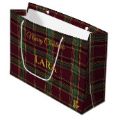 Klassieke Bourgogne en Groene Tartan Plaid Kerstmi Groot Cadeauzakje (Voorkant Gekanteld)