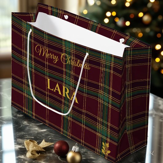 Klassieke Bourgogne en Groene Tartan Plaid Kerstmi Groot Cadeauzakje